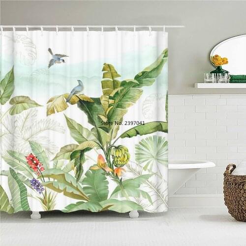 3D Tropical Green Plants leaf Print Nordic Style Shower Curtain Hook Natural leaves Home Decoration Waterproof Bathroom Curtains
