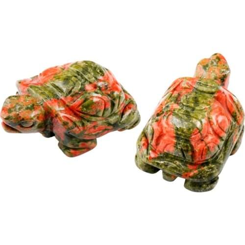 TUMBEELLUWA 1Pair Unakite Stone Turtle Tortoise Pocket Statue Figurines Bookend Amulet Fengshui