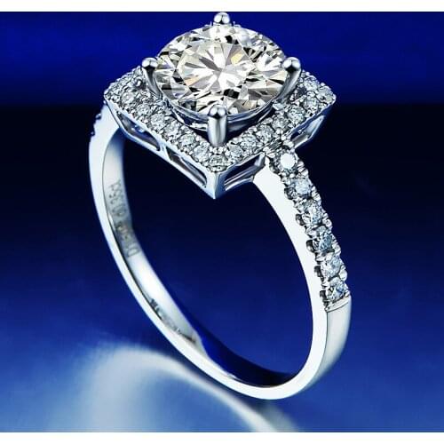 Solid 18K White Gold 1ct DF Color Round Brilliant Cut Moissanite Ring Lab Diamond Engagement Ring National Certificate For Women