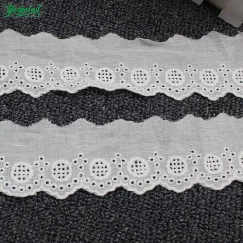 YACKALASI 15 Yds Cotton Lace Eyelet Embroidered Lace Fabrics White Black Swiss Cotton Voile Appliqued 3D Flower Trims Diy 3.5cm
