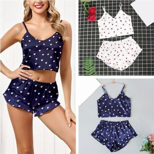 Women Pajamas Suit Sexy Sleeveless Print Pyjamas Set Lingerie Clothes For Ladies Straps Pijama Bathrobe Sleepwear Suit
