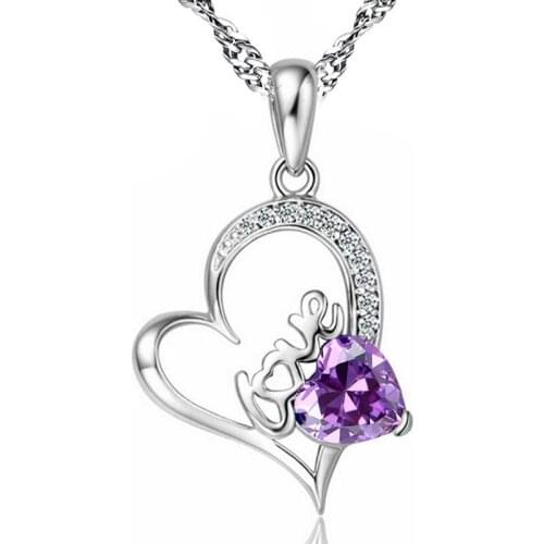 Love and Heart Shape Hanging Pendant Necklace Setting Cubic Zirconia Water Wave Chain Silver Color Necklaces for Women