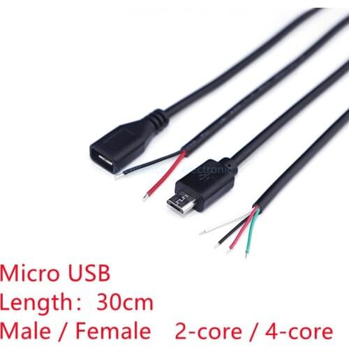 1pcs Micro USB 2.0 Female Jack Android Interface 4 core 2 core Male Female Power Data Charge Cable Cord Connector 30CM Cable