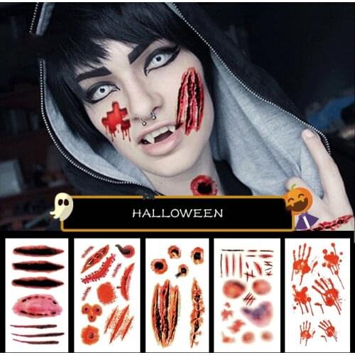 1pc Makeup Halloween Waterproof Zombie Scars Tattoos With Fake Scab Blood Halloween Decoration Wound Scary Blood Injury Sticker