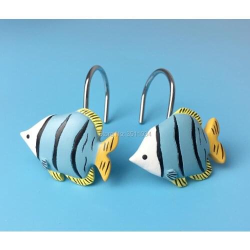 1bag 12pcs Cartoon Fish resin hook fish hook curtain hook resin shower curtain track hooks