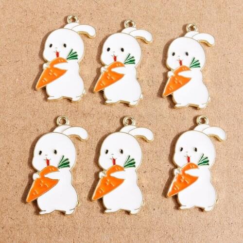 10pcs 17*33mm Animal Charms Cartoon Enamel Rabbit Carrot Charms Pendants for Making Necklaces Drop Earrings DIY Jewelry Finding
