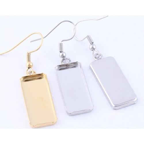 10pcs fit 10x25mm rectangle cabochon earring base setting dangles diy earrings bezel blanks stainless steel gold plated