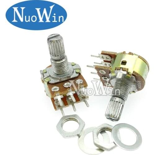 100pcs WH148 B1K B2K B5K B10K B20K B50K B100K B500K 6Pin 15mm Shaft Amplifier Dual Stereo Potentiometer 1K 2K 5K 10K 50K 100K 1M