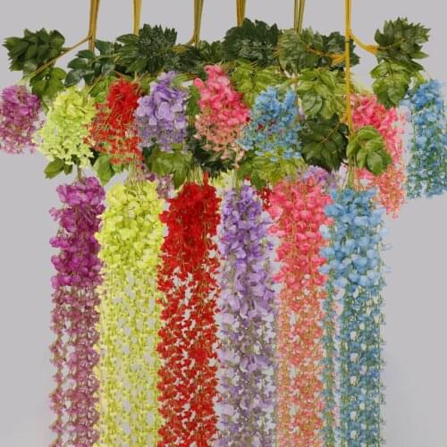 12 Ppcs Artificial Hydrangea Wisteria Flower DIY Simulation Wedding Arch Rattan Wall Hanging Home Party Decoration Fake Flowers