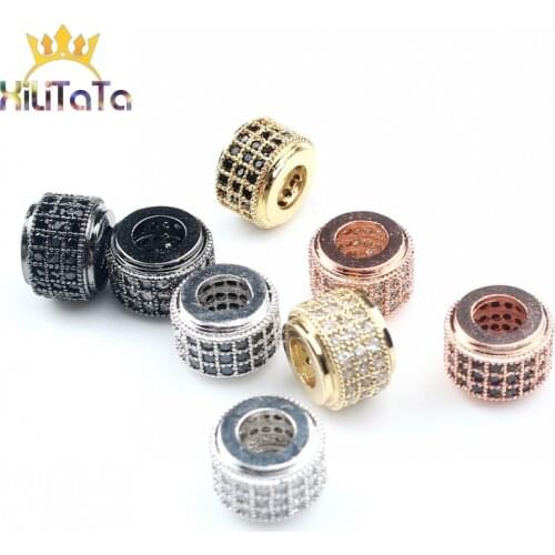 3pcs/lot Diy Spacer Beads Metal Micro Pave Cubic Zirconia CZ Cylinder Crystal Beads For Jewelry Making DIY Bracelet Accessories
