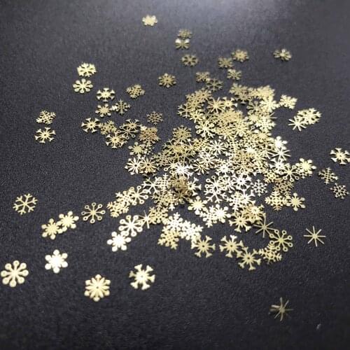3D Gold Sequins Box Christmas Nail Decoration Accessories Mix Snowflake shape 90 pcs Metal Flakes Glitter Tips Set D0012