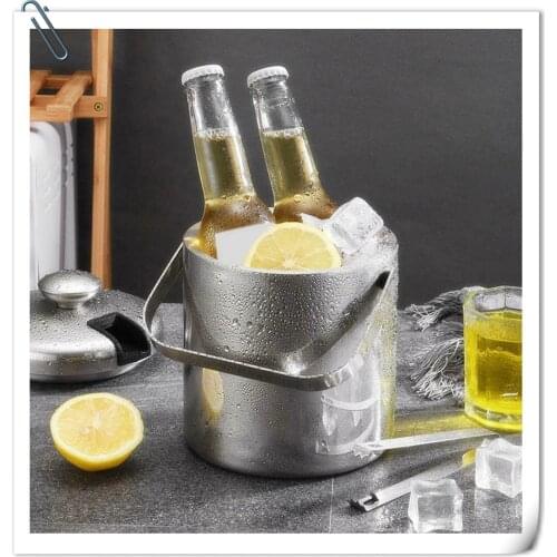 4-in1 Liner 304 Material + Cover 201 Material Summer Carnival Party Ice Bucket + Ice Tongs Double Vacuum Insulation Cooler Party