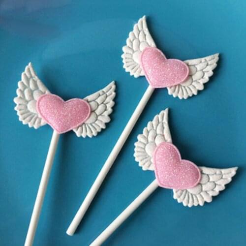 5Pcs/lot Pink White Love Angel Wings Shape Birthday Cake Topper Dessert Decoration Cupcake Topper For Birthday Party Cake Decor