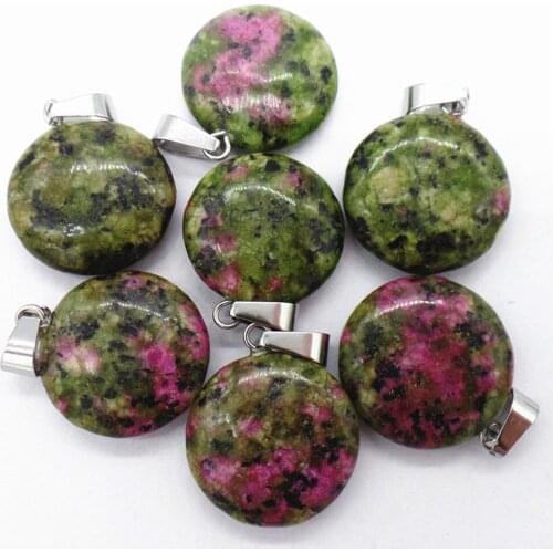 50Pcs 20x6mm Wholesale Rose And Green Ruby in Fuchsite Round Pendant Bead DIY Earrings Handmade Jewelry Accessories S644