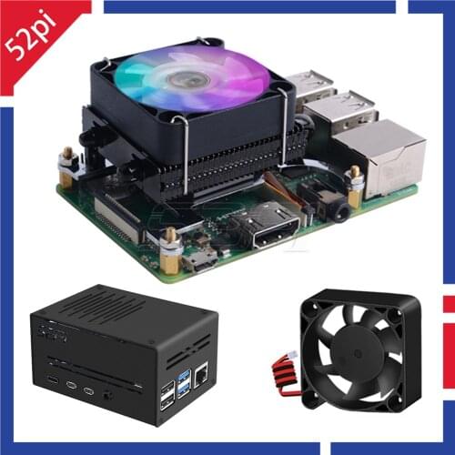 52Pi Black Low-Profile Ice Tower Cooling Fan Metal Case 7 Colors RGB Changing LED Light with Bracket for Raspberry Pi 4B/3B/3B