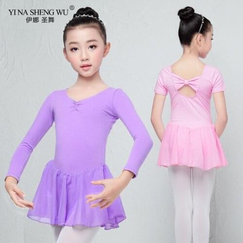 Girls Ballet Dress Gymnastics Leotard Short/Long Sleeve Ballet Dancewear For Children Chiffon Skirts Kids Dance Practice Leotard