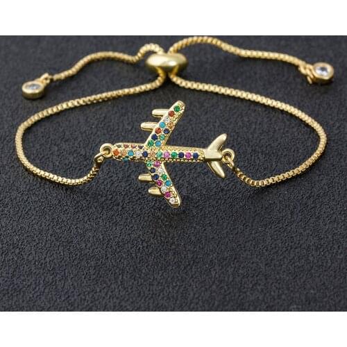 Rose Gold Silver Color Airplane Adjustable Bracelet Bangle Copper Chain Zircon Bracelet Women Jewelry For Girl Decoration Gift