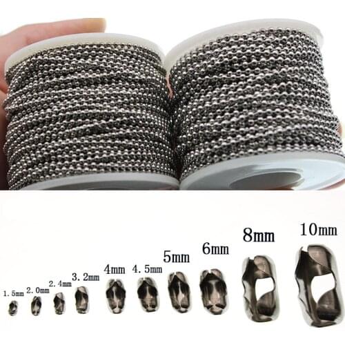 1.5 2.0 2.4 3.2 4 6 8 10mm Beaded Ball Stainless Steel Bulk Ball Bead Chains & Connector Clasp For DIY Necklace Jewelry Making