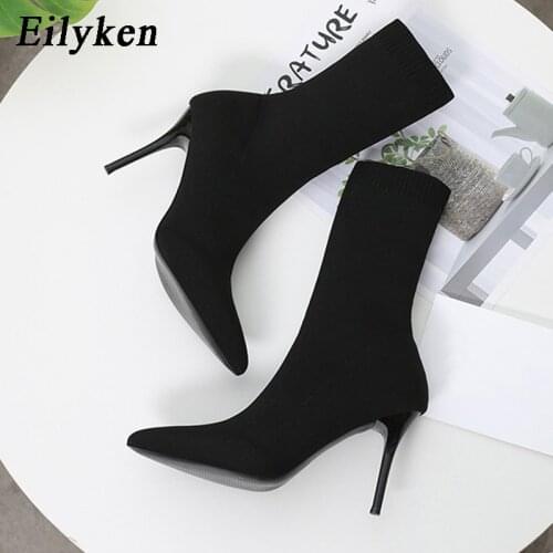 Eilyken Women Stretch Boots 7cm 9cm High Heels Fetish Women Ankle Boots Stripper White Low Heels Warm Female 2021 Winter Shoes