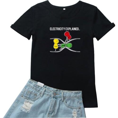 Electricity Explained Women Tshirt Funny Physical Phenomenon Women Tshirts Fashion Graphic T Shirt Women O-neck Camiseta Mujer