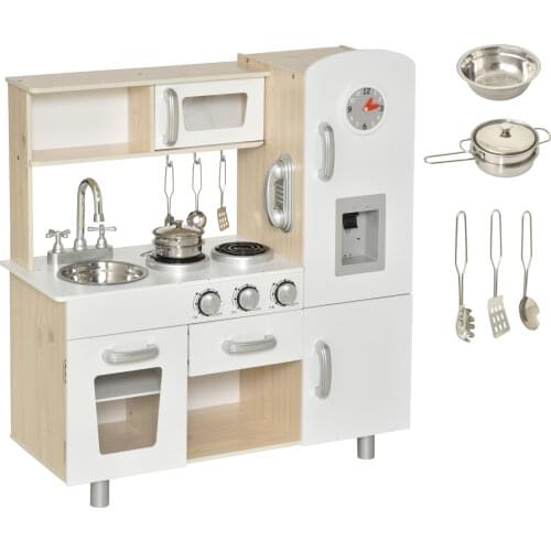 HOMCOM toy kitchen with induction cooker and simulated microwave for + 3 years 77x30x82 cm White