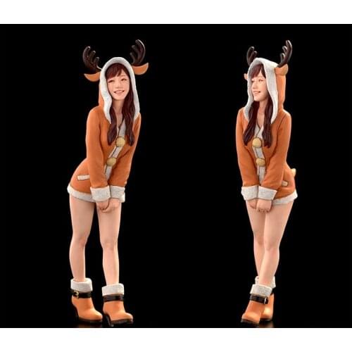 Kawaii 1/20 Scale Reindeer Girl Miniatures Modeling Unpainted Assembling Female Figure Model Kits