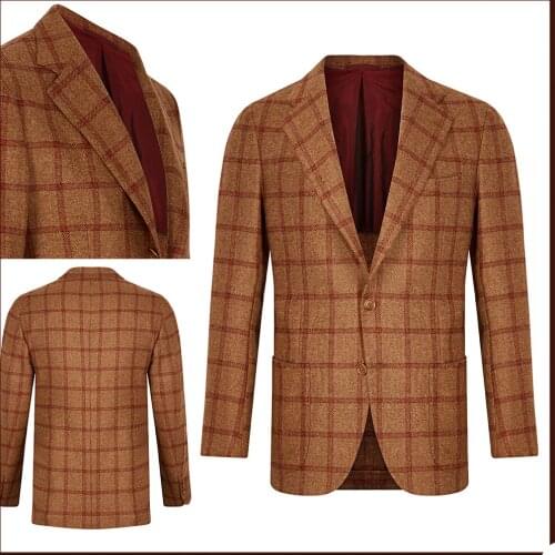 Suit Top Casual Singal Breasted V-Neck Plaid Business Woolen For Man Thick Male Fashion Jacket