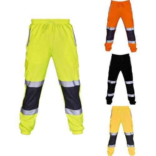 Mens Sweatpants High Visibility Running Reflective Work Pants Lightweight Breathable Casual Loose Carg Motorcycling Trousers
