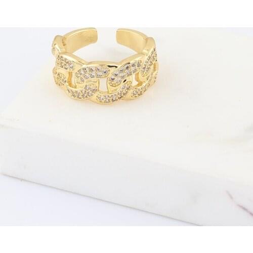 New Arrival Fashion Silver Gold Cubic Zirconia Cuban Link crystal rings for women Adjustable Engagement ring Hip Hop Finger Ring