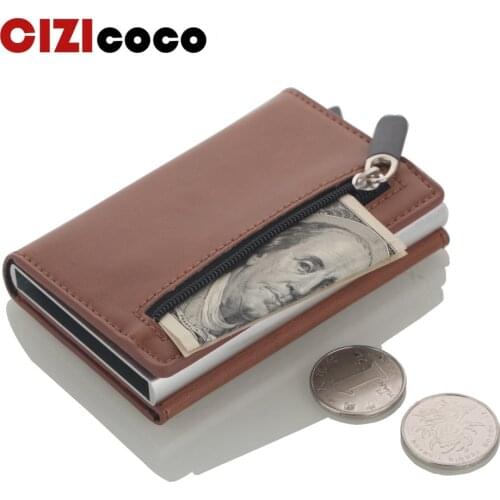 New Antitheft Men Credit Card Holder Blocking Rfid Wallet Leather Unisex Security Information Card holders Aluminum Metal Purse