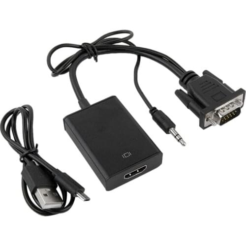 VGA to HDMI Adapter, 1080P VGA Male Input to HDMI Female Output Converter with Audio and Power Supply Port