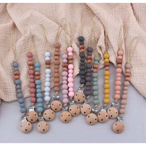 Baby Shower Gift Personalized Pacifier Chain Teether Chain Organic Wooden Nipple Holder Soother Chew Dummy Chain Teat Attachment