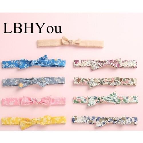 9PCS/lot Handmade Hand Tie Floral Print Girls Nylon Headbands,Soft Bows Elastic Cotton Fabric Headband Turban Nylon Head Wraps