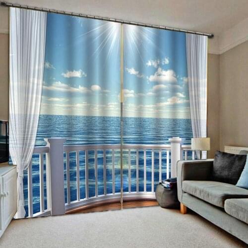 Blue sky sea 3D Curtain Luxury Blackout Window Curtain Living Room balcony curtains