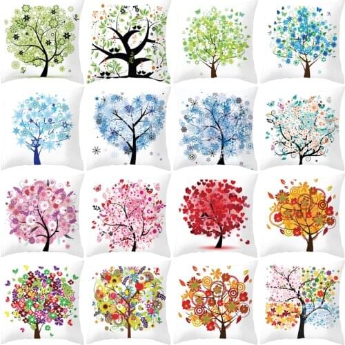 Painted Tree Digital Printed Peach Skin Square Pillow Cushion Cover One Drop Delivery Explosive Home Furnishing Items