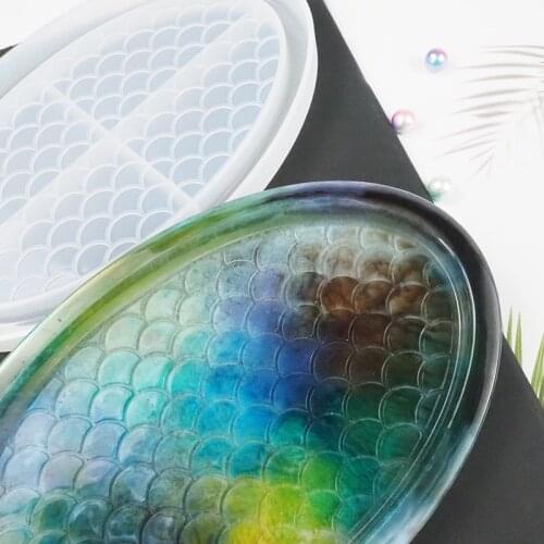 Ocean Fish Scale Oval Tray Silicone Mold for DIY Epoxy Uv Fruit Plate Resin Molds Jewelry Tools