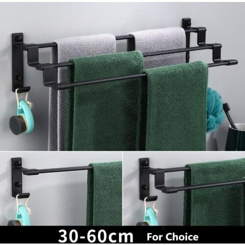 Towel Hanger Wall Mounted 30-50 CM Towel Rack Bathroom Aluminum Black Towel Bar Towel Rail Matte Black Towel Holder