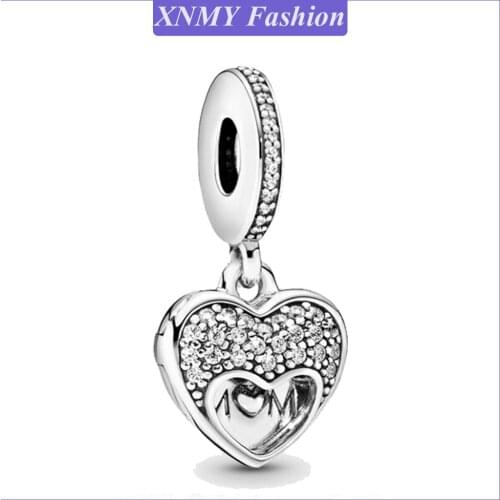 XNMY Beads Fit Original Pandora Charm Silver Color Bracelet I Love My Mom Heart Dangle Charms Beads For Women DIY Jewelry Berloq