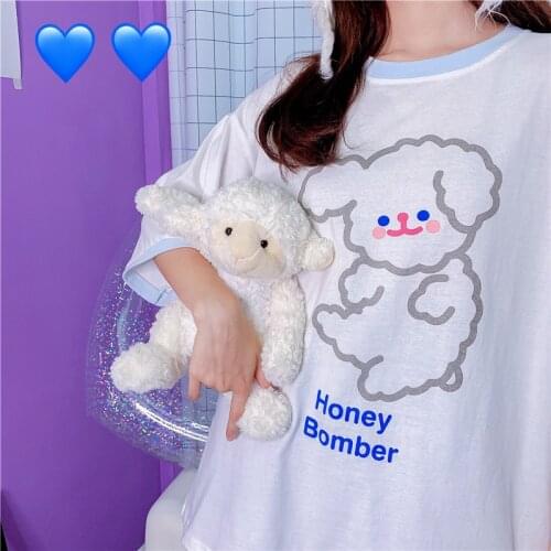 Cute Dog Printing Sweet Womens Cotton T-Shirt Loose Tee Blouse Short Sleeve Summer Tops Cute Girls Colors White