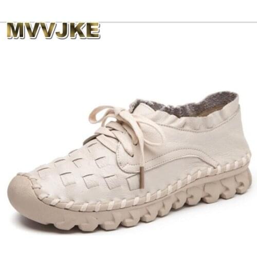 MVVJKE Flat Shoes Women Breathable Women Sneakers Footwear High Quality Women Flats Genuine Leather Casual Shoes