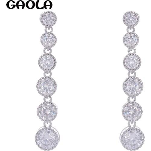 GAOLA Women Jewelry Geometric Long Round Earring Clear Cubic Zirconia Dangle Earrings GLE2958