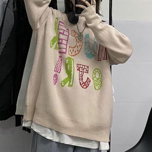 WomenS Knitted Sweater Retro Thick Punk Style Pullover Men And Women Dark Cartoon Pattern Jacquard Loose Sweater Tide Ins