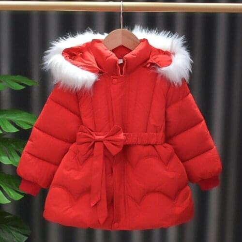 Winter Girls Hooded Jackets Children Thicken Warm Outerwear Baby Jacket Kids Birthday Party Coat Fur Collar Collect Waist Coats