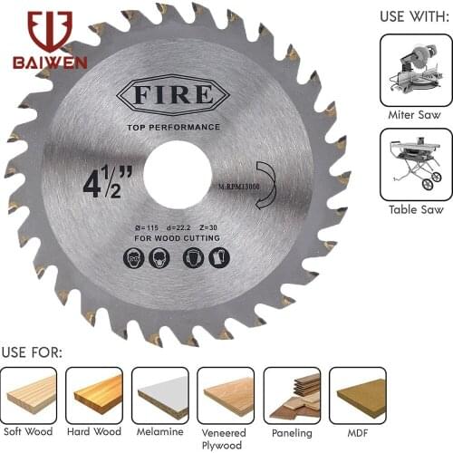 1-2pcs 115mm 30T Circular Carbide Tipped Saw Blades Wood Cutting Discs For Angle Grinder Woodworking Cutter Arbor 22.2mm