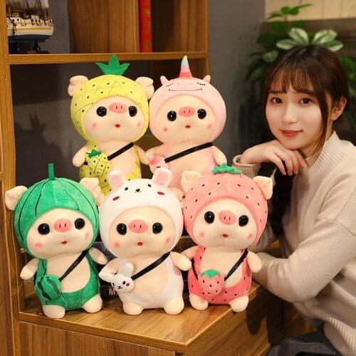 25cm/35cm Kawaii Pig Cosplay Unicorn Dinosaur Strawberry Cactus Plush Toy Stuffed Soft Plushie Animal Fruit Kids Toys Girls Gift
