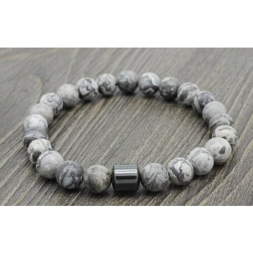 8mm io4 adjusted rope Yoga howlite labradorite map Stone white black volcanic lava stone bead Bracelet Magnetite Bangles