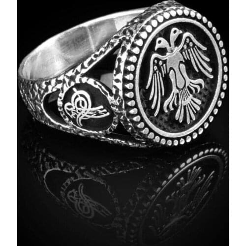 925 Sterling Silver Ottoman Tughra Style Ring, Great Seljuk Empire Eagle Ring Special Ring Jewelry Accessory For Men