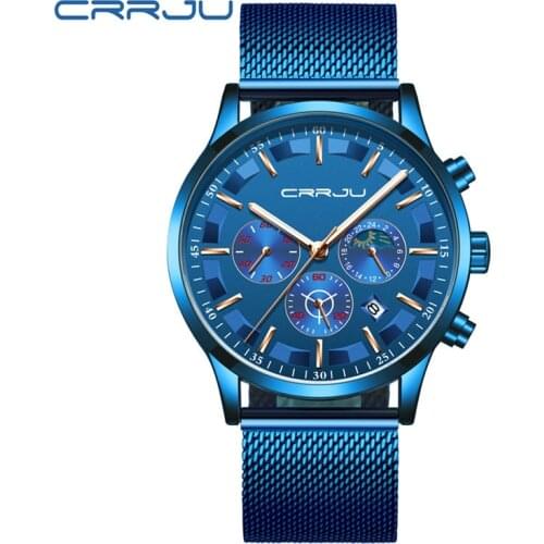 CRRJU 2260 New Men Watch Luxury Analog Quartz Watches Mens Sport Wristwatch Male Clock Waterproof Chronograph Watch