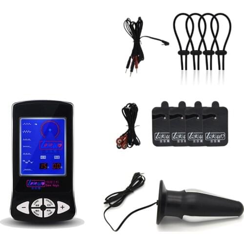 Penis Electro Shock Stimulation Erection Enhancer Prolong Cock Ring Self-Adhesive Electrode Pads&Anal Plug for TENS/EMS Massage