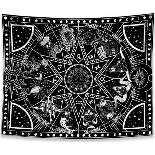 12 Constellation Tapestry Stars Sun Tarot Tapestry Black and White Hippie Celestial Bohemian Home Decor (180X230cm)